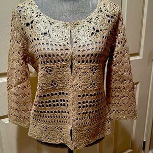 Chico's gold color crocheted sweater